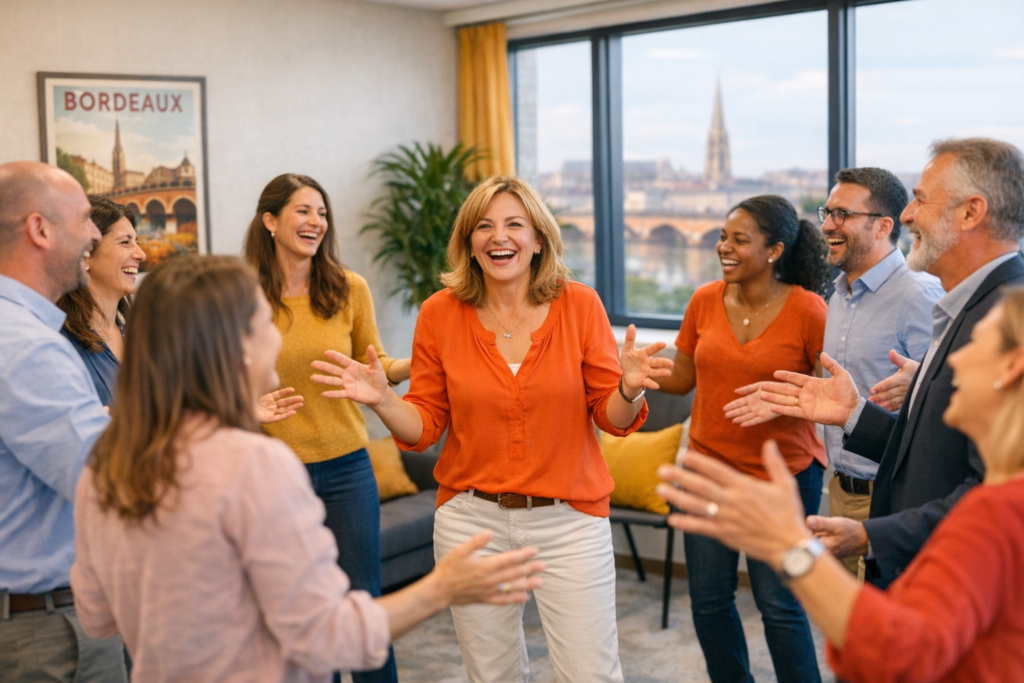 Yoga du rire entreprise - Team building 
Florence de Bordeaux 